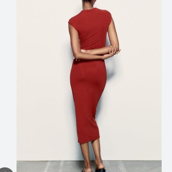 Zara Polyamide Midi Dress Red Size Medium - Picture 5 of 10